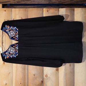 Beautiful Black Mini Dress with Emboidered Top and Low Back